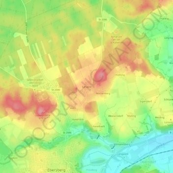 Mapa topográfico Gmaind, altitud, relieve