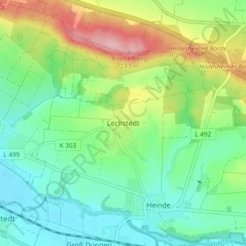 Mapa topográfico Lechstedt, altitud, relieve