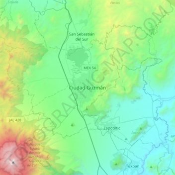 Mapa topográfico Ciudad Guzmán, altitud, relieve
