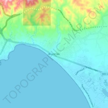 Mapa topográfico Bucerias, altitud, relieve