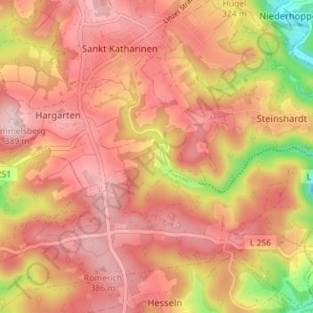 Mapa topográfico Brochenbach, altitud, relieve