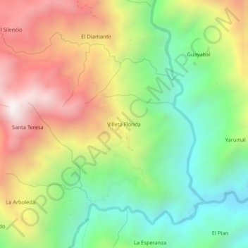 Mapa topográfico Villeta Florida, altitud, relieve