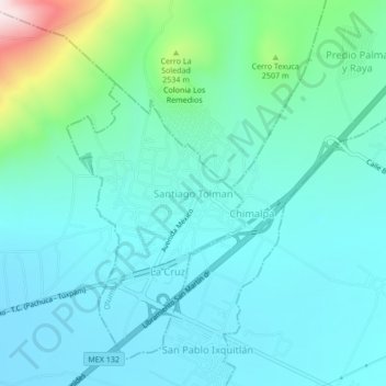 Mapa topográfico Santiago Tolman, altitud, relieve