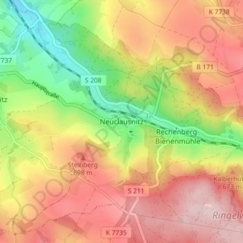 Mapa topográfico Neuclausnitz, altitud, relieve