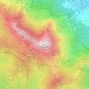 Mapa topográfico Anboto, altitud, relieve