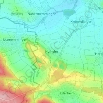 Mapa topográfico Holheim, altitud, relieve