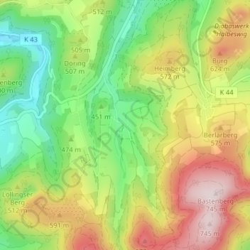 Mapa topográfico Blüggelscheidt, altitud, relieve