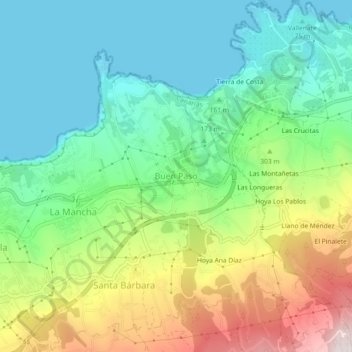 Mapa topográfico Buen Paso, altitud, relieve