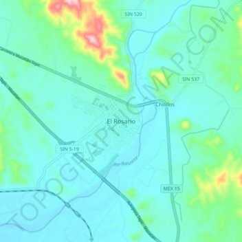 Mapa topográfico El Rosario, altitud, relieve