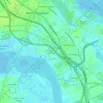 Mapa topográfico Daniel Jenkins Homes, altitud, relieve
