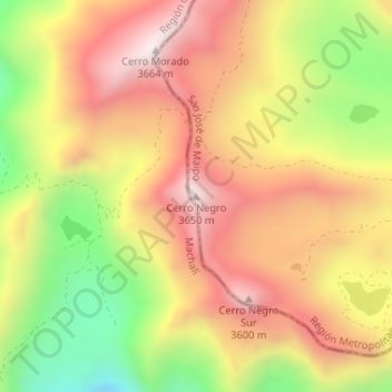 Mapa topográfico Cerro Negro, altitud, relieve