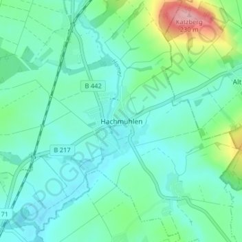 Mapa topográfico Hachmühlen, altitud, relieve