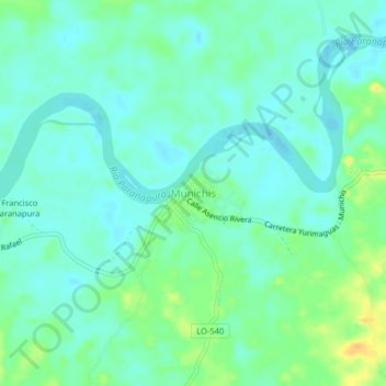 Mapa topográfico Munichis, altitud, relieve