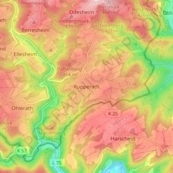 Mapa topográfico Rupperath, altitud, relieve