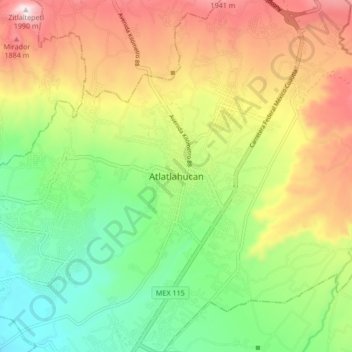 Mapa topográfico Atlatlahucan, altitud, relieve