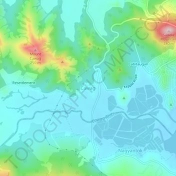 Mapa topográfico Cawag, altitud, relieve