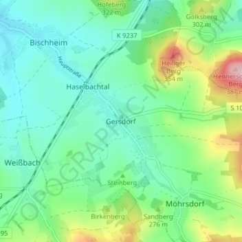 Mapa topográfico Gersdorf, altitud, relieve