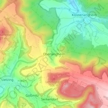 Mapa topográfico Oberlangheim, altitud, relieve