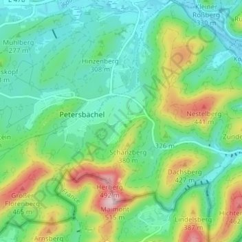 Mapa topográfico Gebüg, altitud, relieve