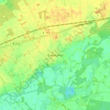 Mapa topográfico Evenkamp, altitud, relieve
