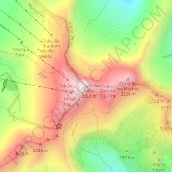 Mapa topográfico Pico del Veleta, altitud, relieve