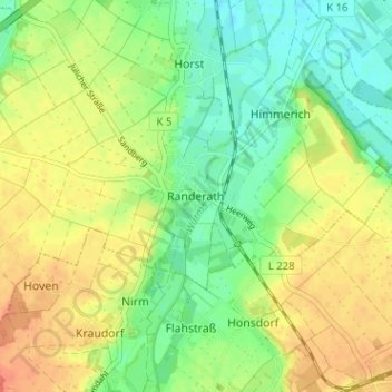 Mapa topográfico Randerath, altitud, relieve