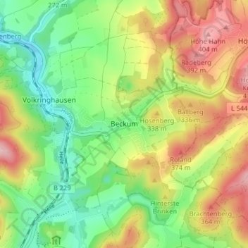 Mapa topográfico Beckum, altitud, relieve