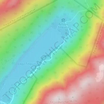 Mapa topográfico Lago Tinquilco, altitud, relieve