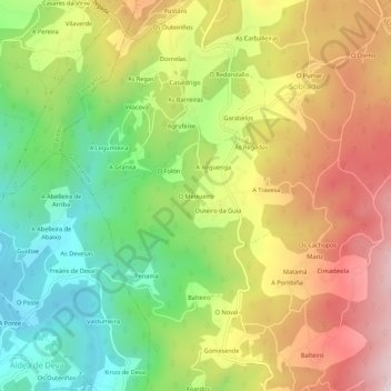 Mapa topográfico O Meixueiro, altitud, relieve