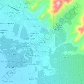 Mapa topográfico Yaurilla, altitud, relieve
