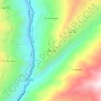 Mapa topográfico Chupan, altitud, relieve
