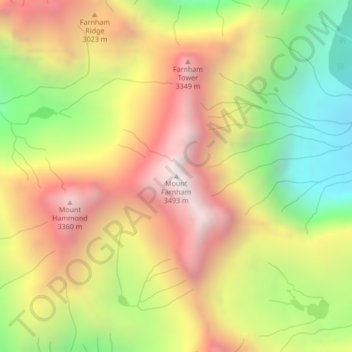 Mapa topográfico Mount Farnham, altitud, relieve