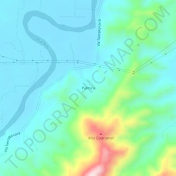 Mapa topográfico Palmira, altitud, relieve
