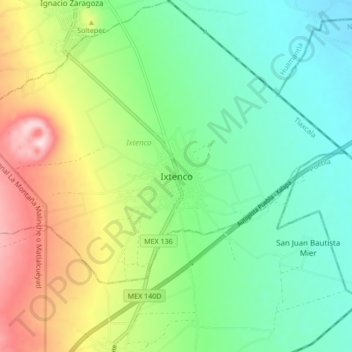 Mapa topográfico Ixtenco, altitud, relieve