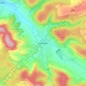 Mapa topográfico Jüchsen, altitud, relieve