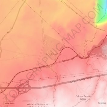 Mapa topográfico Cruz Blanca, altitud, relieve