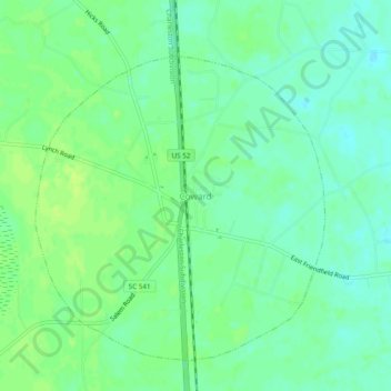 Mapa topográfico Coward, altitud, relieve