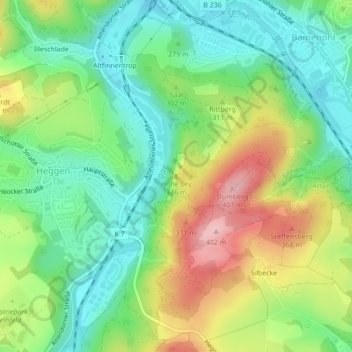 Mapa topográfico Hohe Ley, altitud, relieve