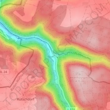 Mapa topográfico Breitenau, altitud, relieve