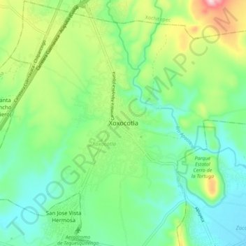 Mapa topográfico Xoxocotla, altitud, relieve