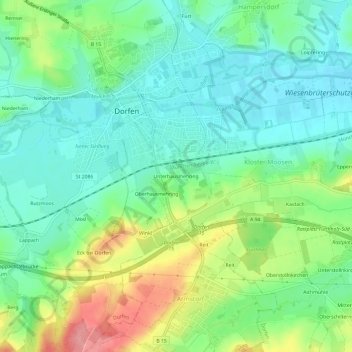 Mapa topográfico Unterhausmehring, altitud, relieve