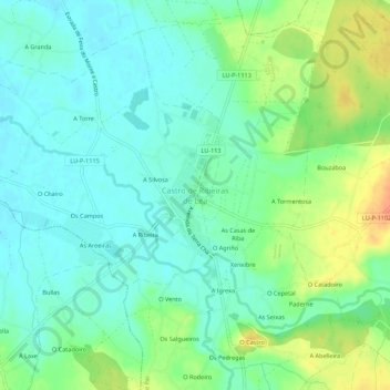 Mapa topográfico Castro de Ribeiras de Lea, altitud, relieve