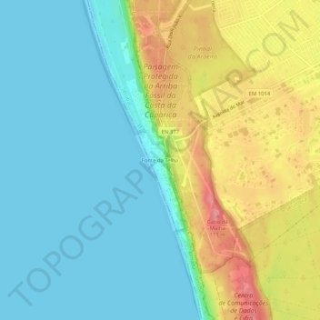 Mapa topográfico Fonte da Telha, altitud, relieve