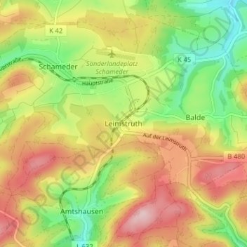 Mapa topográfico Leimstruth, altitud, relieve