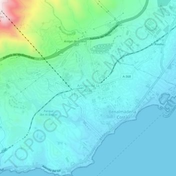 Mapa topográfico Arroyo de la Miel, altitud, relieve