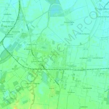 Mapa topográfico Bressana, altitud, relieve