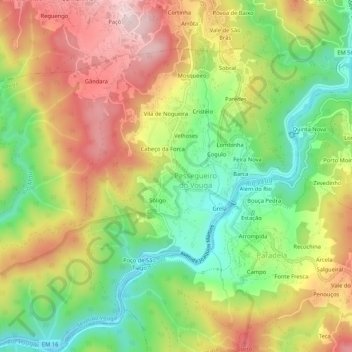 Mapa topográfico Ribela, altitud, relieve