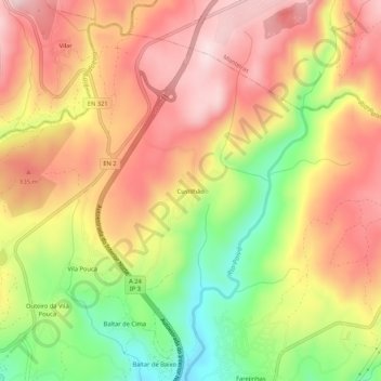Mapa topográfico Custilhão, altitud, relieve