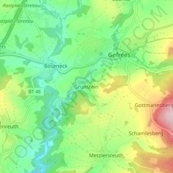 Mapa topográfico Grünstein, altitud, relieve