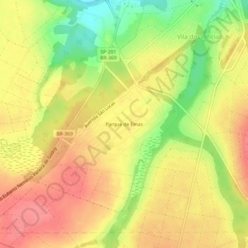 Mapa topográfico Parque de Emas, altitud, relieve
